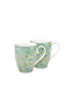 PIP STUDIO - Lot de 2 Tasses de Grande Taille à Fleurs Jolie en Coloris Bleu