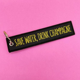 LES CORNICHONS - Porte-clés lanière tissé "Save Water Drink Champagne"