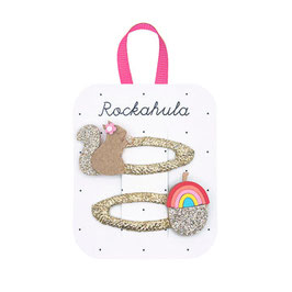ROCKAHULA - Pinces à cheveux écureuil et gland arc-en-ciel