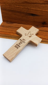 Holz Kreuz zum Aufhängen mit Taube & "Gott begleitet dich mit seinem Segen." | verschiedene Größen