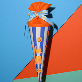 Schultüte 35 cm | mit Streifen blau/neon-orange | Ava&Yves