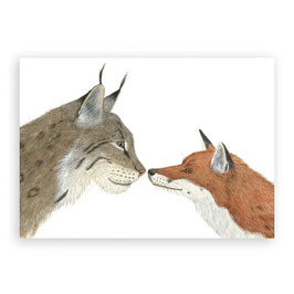 Postkarte Waldtiere "Der Luchs liebt den Fuchs." | Atelier Baldrian & Hackel