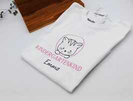 Kids Kurzarm T-Shirt "Kindergartenkind" Katze mit Name | verschiedene Größen