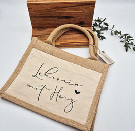 Tasche "Lehrerin mit Herz" Jute & Baumwolle