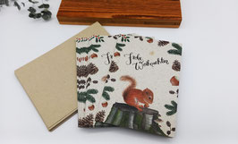 Klappkarte Weihnachtseichhörnchen mit Graspapierkuvert | Atelier Brigitte Baldrian