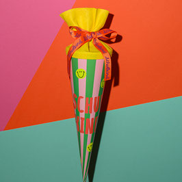 Schultüte 35 cm | mit Streifen grün/rosa/neon-rosa | Ava&Yves