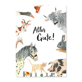 Postkarte Bauernhoftiere "Alles Gute!" | Atelier Baldrian & Hackel