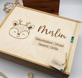 Erinnerungskiste Reh | Name & Geburtsdaten | Geburt, Taufe, Erstkommunion, Firmung, Hochzeit