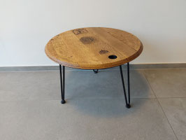 Eleganter Coffee Table SMALL aus Weinfass-Deckel mit Haarnadel-Beinen