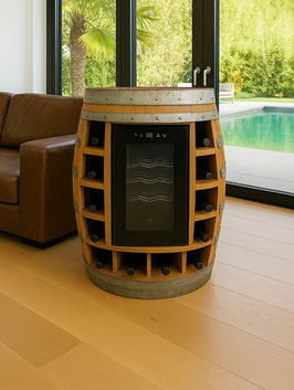 WEINGLÜCK PREMIUM - Elegantes Barfass mit Weinkühlschrank