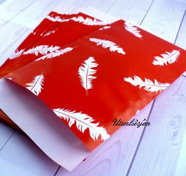 10 Papiertüten Federn, rot  12 x 19 cm