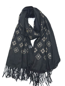 Schal mit Blumenmuster, schwarz