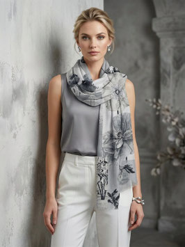 Schal mit Blumenmuster, schwarz/grau