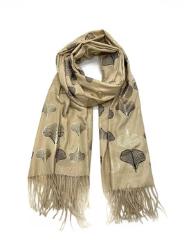 Schal mit Ginkgoblattmotiv, beige