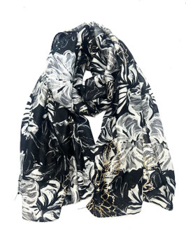 Schal mit Blumenmuster und Goldakzenten, schwarz