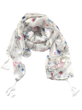 Schal mit Blumen-Muster, weiss/rosa/blau