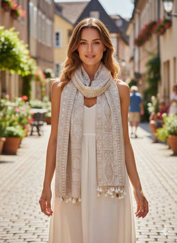 Schal mit stilvollem Muster & Quasten, beige