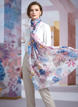 Schal mit Blumenmuster und goldenen Akzenten, rosa/blau