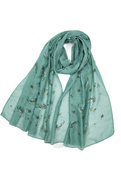 Schal mit Paisleymuster und Goldakzenten, wassergrün
