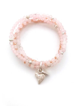 Andreani Armband mit Herzanhänger & echten Rosenquarzsteinen, silber