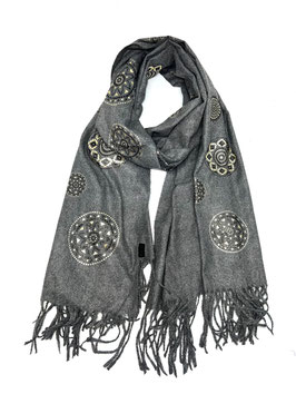 Schal mit Blumen-/Kreismuster, grau