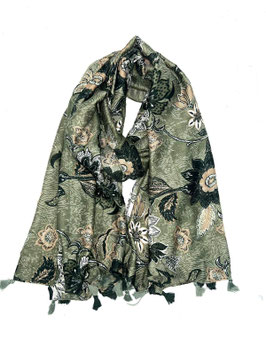 Schal mit Blumenmuster und Quasten, grün