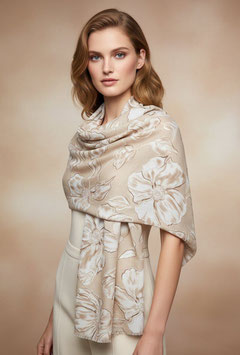 Schal mit Blumenmuster und goldenen Akzenten, taupe