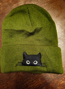 Mütze Katzen Gesicht grün/Olive