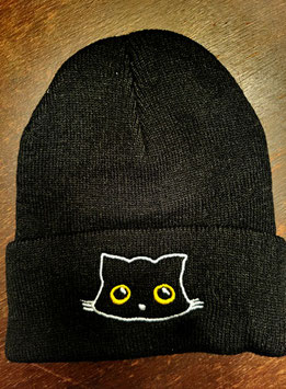 schwarze Mütze mit Katzen Gesicht