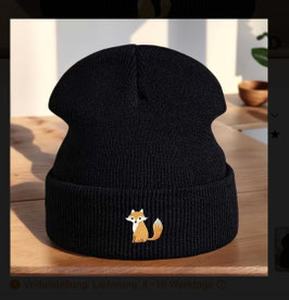 schwarze Mütze mit Fuchs Motiv