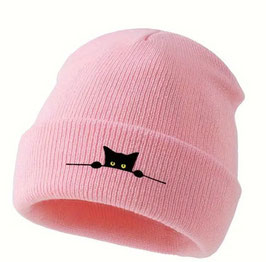 Mütze pink mit schwarzer Katze