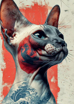 Kunstdruck - Motiv: Katze mit Tattoo