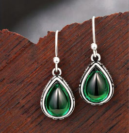 silberner Ohring mit grünem Stein - Bohemain