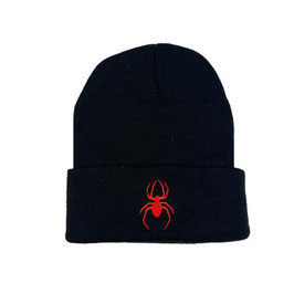 schwarze Mütze mit roter Spinne