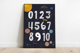 Poster - Illustration Zahlen - Weltraum