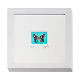 AD-0026 - Kunstdruck "Schmetterling" im Naturholzrahmen "weiss" 15 x 15 cm