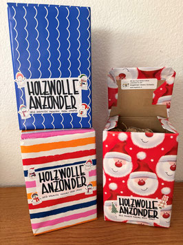 Holzwolle Anzünder und extra lange Zündhölzer mit Weihnachtsmotiv