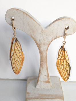 Boucle d'oreille - Grande aile de cigale vernie orange doré