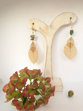 Boucle d'oreille - duo de bougainvillier, Turquoises, plaqué Or