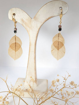 Boucle d'oreille - duo de bougainvillier, Turquoises, plaqué Or