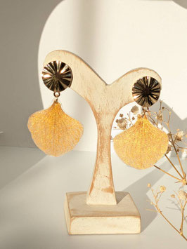 Boucle d'oreille de pétale d'Orchidée irisée dorée, clou d'oreille laiton "soleil"