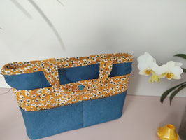 Organiseur de sac Jean bleu - Fleurs miyu jaunes