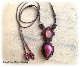★Macrame  Necklace＊Cobalt Calcite & Pink Purple Chalcedony