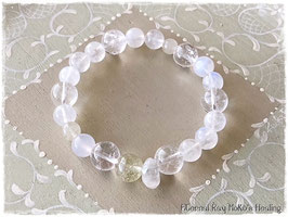 ★Bracelet ~Rainbow Moon Stone / Lemurian Seed Crystal  / Libyan glass /  White Chalcedony