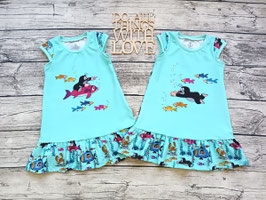Kleid Pauli der kleine Maulwurf unter Wasser aquablau mit Rüsche