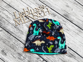 Beanie mit Dinos nachtblau - auch mit Halssocke erhältlich