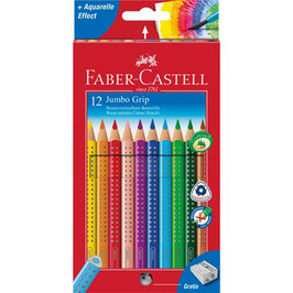 Faber-Castell Buntstift Jumbo Grip, 12er Kartonetui mit passendem Spitzer