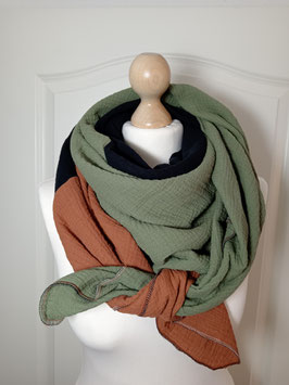 XXL-Musselin-Tuch FRIDA (khaki,schwarz,rehbraun) BIO