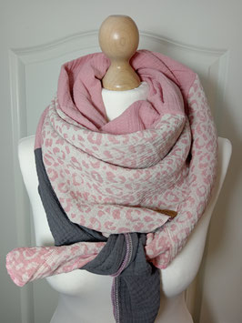 XXL-Musselin-Tuch FRIDA (anthra, leo-print creme, rosa) BIO
