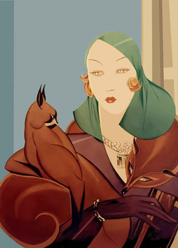 Ilustración Art Decó - "Dama con gato" - DECAPÉ arte digital